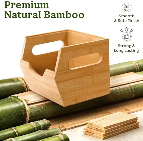 HOMESTEAD 3-Tier Bamboo Pantry Storage Bins – Stackable Potato & Onion Storage Bin with Handles, Fruit Basket & Produce Organizer for Kitchen Countertop, Pantry Organization, Set of 5 - Image 6