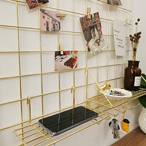 Yash Metal Wire Grid Panel, Display Organizer, Postcard, Wall Artwork Display for Home Office Living Room Dorm Room, Kitchen Storage Grid Wall, 37.4" X 17.7", Pack of 2 Pcs, Gold - Image 7
