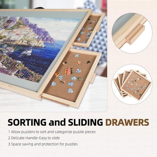 ALL4JIG 2000 Pieces 2-in-1 Tilting&Rotating Puzzle Board for Adults,Wooden Jigsaw Puzzle Table with 4 Drawers, 28.5 "x40.16 Portable Board with Lazy Susan and Cover,with a Tabletop Easel-Style Tilt - Image 4