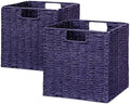 Vagusicc Wicker Storage Basket, Set of 2 Hand-Woven Paper Rope Wicker Basket, Foldable Cube Storage Bins, 9 inch Square Storage Baskets for Organizing Shelves & Decor, Purple (9″×9″×9″) by Vagusicc