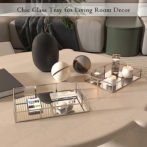 Perfume Vanity Tray With Metal Frame, Gold Bathroom Decorative Tray for Dresser, Jewelry or Home Decoration 2 Pcs (L+S) - Image 4