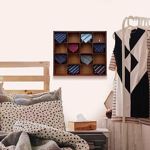 Tie Organizer Wall Mounted Tie Rack,Tie Box for Men,Tie Box Organizer with 16 Compartments，Tie Display Racks for Bedroom, Changing Room, Men Wardrobe(Brown,2 PCS) - Image 3