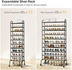STO STO Expandable Shoe Rack, 10-Tier Metal Tall Shoe Rack for Garage, Up to 44 Pairs Adjustable Shoe Rack Storage for Front Door Entrance, Free Standing Shoe Rack Organizer for Entryway, Black - Image 4