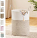 53L Tall Cotton Rope Laundry Basket with Handles, Brown by SunNewt