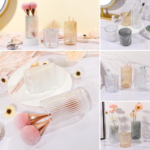 DASITON Makeup Brush Holder Organizer, Crystal Glass Makeup Brushes Storage Holder, Vintage Make Up Brush Cup for Vanity, Pen Pencil Holder for Desk, Toothbrush Holders for Bathroom (Clear SL) - Image 4