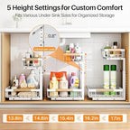PXRACK Under Sink Organizer, Adjustable Height, 2 Tier Pull Out Under Cabinet Organizer, Slide Out Thickened Metal Under Sink Storage for Kitchen Bathroom Laundry Pantry Cabinet, White, Large-1-Pack - Image 5