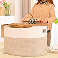 ICERZCZ Extra Large Blanket Basket for Living Room, Rectangle Woven Cotton Rope Storage for Blankets, Toys, Clothes, Shoes, 25”x16”x16”, Off White & Brown, 108L by ICERZCZ
