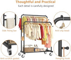 Laiensia Double Rods Garment Rack with Wheels, Clothing Rack for Hanging Clothes,4 Hooks, Multi-functional Bedroom Clothes Rack, Black - Image 5