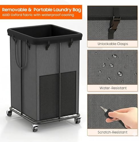 Laundry Hamper with Wheels, 150L Rolling Laundry Basket with Bag & Handles - Image 5