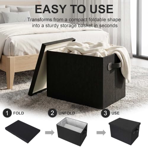 Heavy Duty Fabric Storage Bins with Lids, Collapsible Organizer Baskets - Image 3