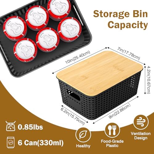 Stackable Storage Baskets: 8 Pack Plastic Baskets Bins, Black - Image 2