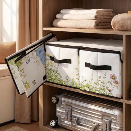 Stackable Storage Bins with Lids,Closet Organizers Fabric Box for Home and Office,Blanket Clothes Organizers,Under Bed Storage Containers 3 Pack - Image 5