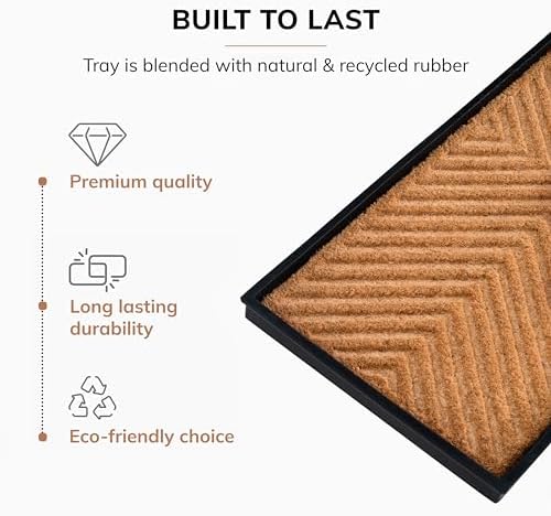 Anji Mountain Heavy Duty Waterproof Rubber Shoe Storage Mat Organizer/Boot Storage Multi Use for Entryway with Coir, Tan Cross Embossed Insert, Fits 2 Pair (24.5" Wide) - Image 3