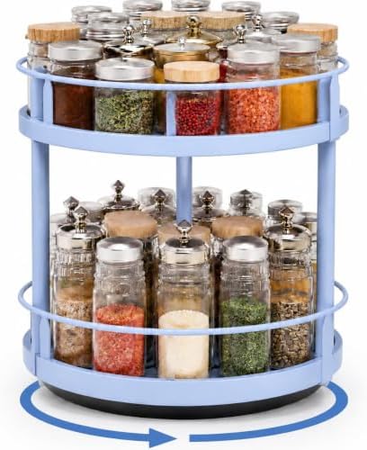 Light Blue 2 Tier Lazy Susan Organizer, 10 in Rotating Spice Rack by Yiyiring