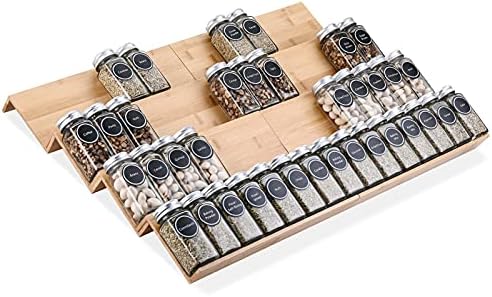 Mulush Bamboo Spice Rack Tray - Spice Drawer Organizer for Kitchen Cabinets Storage and Organization (Jars Not Included, 8 Individual Pieces, Not Adjustable) by Mulush
