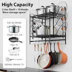 VyGrow 17 Inch Pot Rack Wall Mounted, 2 Tier Pots and Pans Organizer with 10 Hooks and 6 Pot Lid Holders, Heavy Duty Steel Pot and Pan Hanger for Kitchen Cookware Utensils Storage 24" Lx13 Wx20.5 H - Image 3