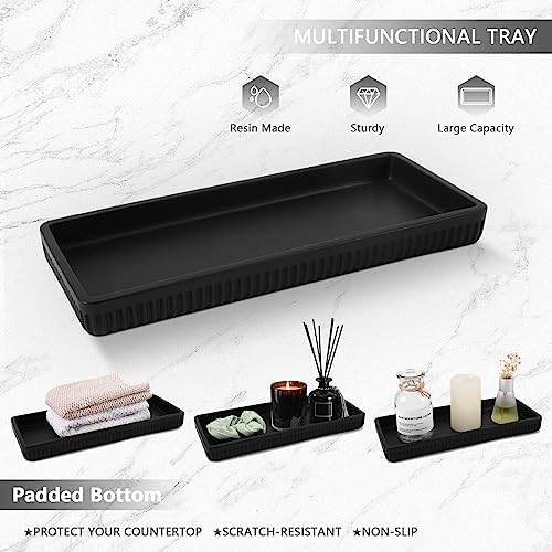XLHOMO Resin Matte Black Bathroom Accessories Set 5 Pcs, Lotion Soap Dispenser, Toothbrush Holder, Bathroom Tumbler, Qtip Holder and Vanity Tray, Bathroom Countertop Organizer Set for Home Apartment - Image 5