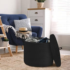 18" X 14" Large Black Basket with Lid, Cotton Rope Storage Basket for Blanket, Toy, Pillow, Towel, Living Room Bedroom Storage Bin, Wicker Woven All Black Organizing Bin with Cover - Image 5