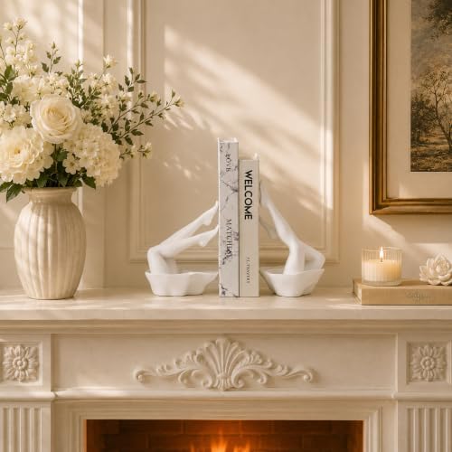 White Legs Sculpture Bookends for Shelves, Modern Book Ends Decorative - Image 5