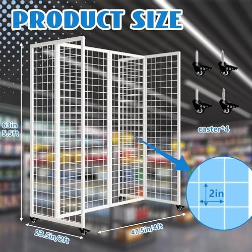 Grid Wall Panels with Wheels, 4 x 5.5Ft Gridwall Panel Display Stand, Sturdy Art Display Panels, Grid Display Stand, White - Image 3