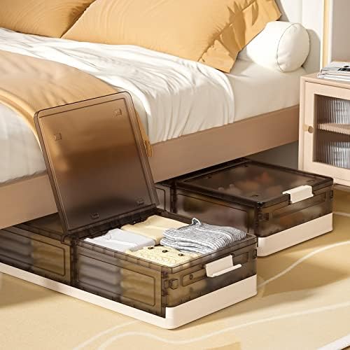 Under Bed Storage Containers, Stackable Under Bed Rolling Storage Plastic Containers, 11.5Gal Storage Bins with Wheels, Multi-purpose Storage Bins with Lids for Clothes, Shoes, And Duvets by LusebaOfficial