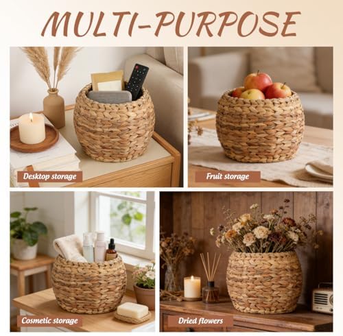 Cabilock Handwoven Hyacinth Planter Basket, Natural Woven Rattan Storage Basket for Small Plants, Eco-Friendly Indoor & Outdoor Decorative Pot Cover for Farmhouse, Boho Home Decor - Image 4