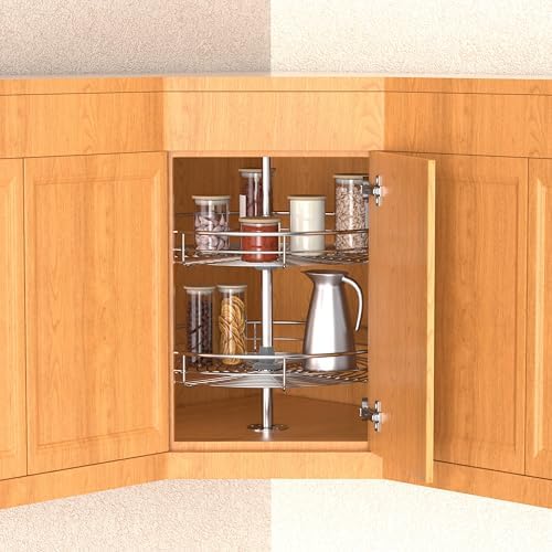 JOWBOOW 18" Chrome Corner Cabinet Lazy Susan, Full Circle Corner Cabinet Lazy Susan Replacement Shelves Rotating Rack for Upper Cabinet Kitchen - Image 2
