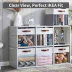 Bagnizer Storage Cubes, 4 Pack Linen Foldable Storage Bins with Clear Window and 2 Handles, 13x15x13 Storage Cube Bins for Shelf Closet, Kallax, Clothes, Books - (Gray / Off-White) - Image 7