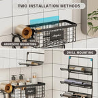 Magheo Hair Dryer Holder Wall Mounted, Adheisve Hair Tool Organizer for hair Brush/Appliance Wall Mount with 5 Tier Shelf Basket Hooks Blow Dryer and Straightener Holder for Bathroom(Black) - Image 5