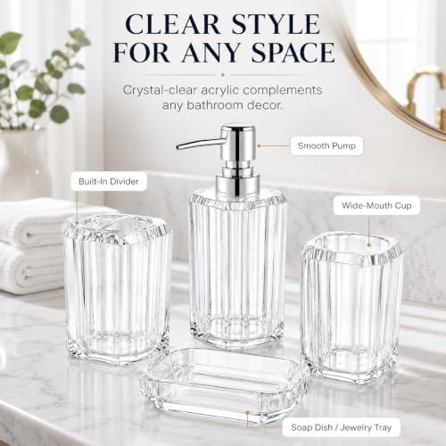 LGURT 4-Pc Clear Bath Access Set — Crystal Acrylic Dispenser, Dish & Holder - Image 6