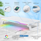 Monitor Stand Riser with USB 3.0 Hub & Type-C Port, 15W Fast Wireless Charging & RGB Lighting, Desk Organizer for Home Office PC iMac 27 Inch (White) - Image 2