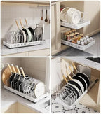 Pull Out Pots and Pans Organizer Under Cabinet, Expandable Sliding Lid Holder and Pan Rack for Kitchen, Slide Out inside Cabinet for Pot Lid, Bakeware, Dishes, 10 Adjustable Dividers, 2 Pack White - Image 7