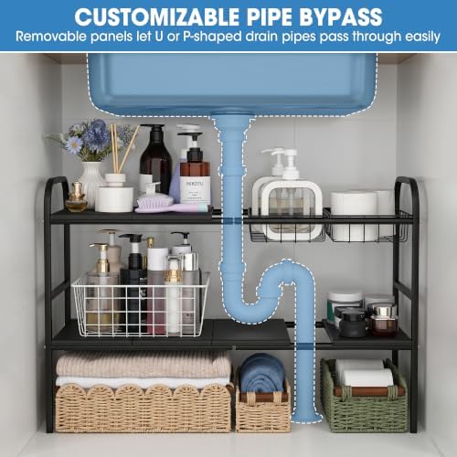 Expandable 2 Tier Under Sink Organizer, Black, 28.74-34.5 Inch Width - Image 4