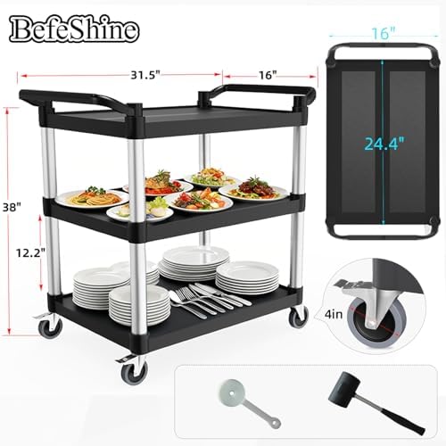 Plastic Utility Carts with Wheels, 3-Tier Rolling Cart, Restaurant Cart - Image 4