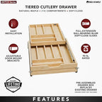Rev-A-Shelf Maple Two-Tier Cutlery Replacement Drawer System w/BLUM Soft-Close for Face Frame Base Kitchen Cabinets, Kitchen Drawer Organizer, Min Opening Width of 18", 4WTCD-21HSC-1 - Image 3