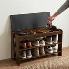 Shoe Bench with Cushion, Solid Wood 2 Tier Adjustable Storage Shoe Bench Rack for Entryway, Bedroom, Closet, Living Room, Hallway - Image 4