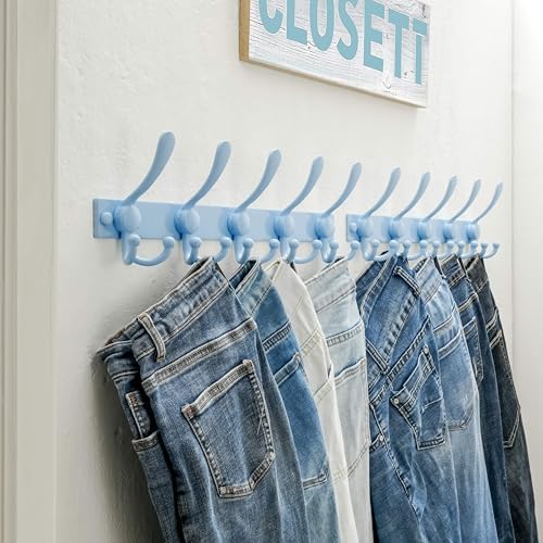 Dseap Coat Rack Wall Mount, Heavy Duty 12-Gauge Base vs Flimsy 1mm, Double-Thick Solid Anti-Snap Hooks, 16” Stud-Mount, Stainless Steel Hanger for Clothes Hat Entryway Closet, Blue, Pack of 2 - Image 6