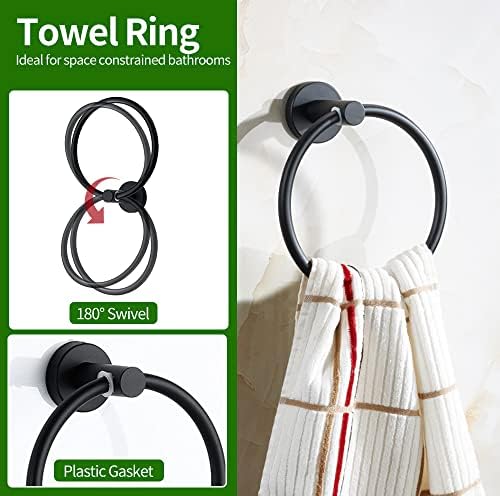 20pcs Bathroom Hardware Set, Matte Black Bathroom Hardware Set, Including 16" Hand Towel Bars, Toilet Paper Holders, Towel Rings, Robe Towel Hooks - Image 3