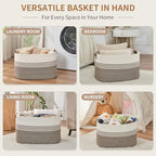 Laundry Hamper with Handles, 72L Rope Laundry Basket, Rice Brown & White - Image 4
