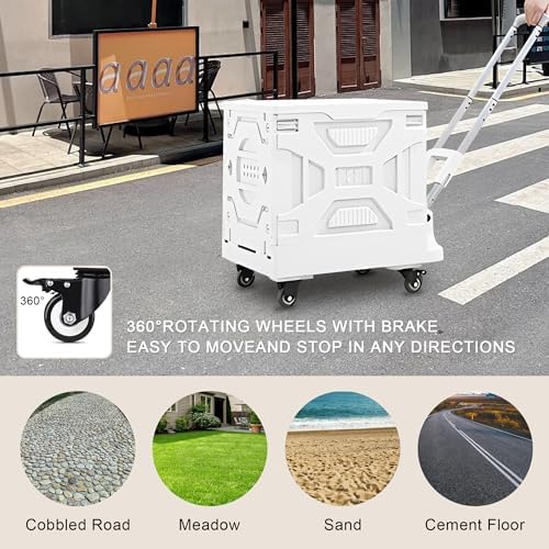 VECELO Foldable Shopping Cart with Wheels, Collapsible Rolling Crate for Groceries, Folding Storage Box with Handle, Three Modes of Use, Ideal for Teacher, Trip, Outdoors, Etc., 16GAL, White - Image 7