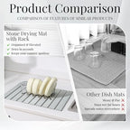 Stone Dish Drying Mat with Collapsible Stainless Steel Rack, Large 23.6 x 15.3 in Diatomaceous Earth Dish Drying Set for Kitchen Counter, Quick Dry, Foldable, Space Saving - Image 5
