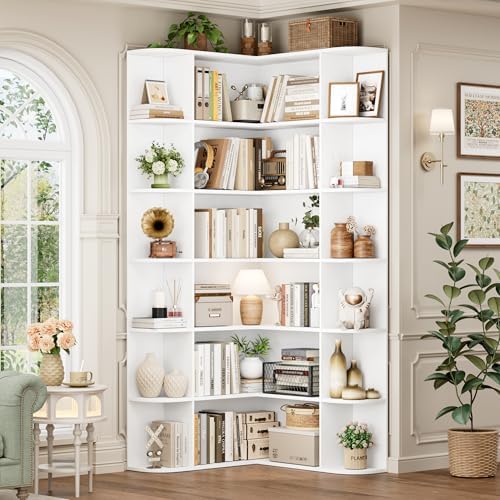 FOTOSOK 72" Tall Corner Bookshelf, 6-Tier Bookshelf and Bookcase, White by FOTOSOK