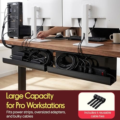 Pyle 2-Pack 17" Under Desk Cable Management Tray, Under Desk Cable Organizer with Adhesive Mount, Wire Management Under Desk for Home Office & Gaming Setup, Durable Plastic, 20 lb Capacity, Black - Image 5