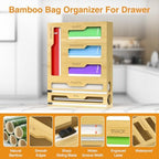 6 in 1 Storage Bag Organizer for Kitchen Drawer, Bamboo Foil and Plastic Wrap Dispenser With Cutter, Food Baggie for Drawer, Plastic Bag for Gallon, Quart, Sandwich, Snack - Image 6