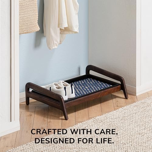 Anji Mountain Heavy Duty Waterproof Wooden Shoe Storage Mat Organizer/Boot Storage Tray Multi Use for Entryway with Coir, Blue and Ivory Insert, 1 Tier, Fits 2 Pair (26.5" Wide) - Image 5