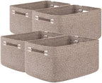 OIASKET 4Packs Natural Cotton Rope Storage Baskets for Organizing Toys, Clothes, Towels & Books, Soft Versatile Organizers for Shelves, Home Decorative Bins, 15.7''Lx11.8''Wx7.8''H, Linen Brown by OIASKET