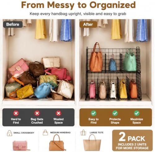 2 Pack Purse Organizer for Closet,Stackable Handbag Storage Holder - Image 5