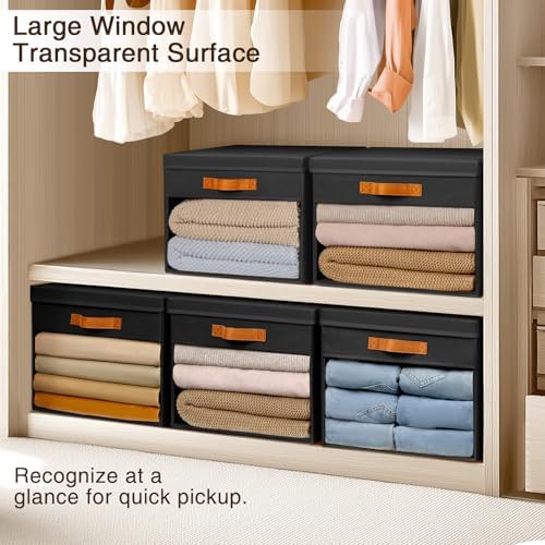 Homsorout Large Storage Bins with Lids - 4 Pack Foldable Decorative Organizers with Clear Windows & Handles, Cube Storage Organizers for Clothes, Blankets, Sweaters, Sheets, Black - Image 5