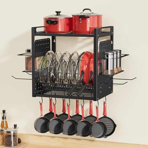 Wall Mounted 16" Pot Rack，2 Tier Kitchen Pots & Pan Organizer with 10 Hooks - Image 6