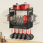 Wall Mounted 16" Pot Rack，2 Tier Kitchen Pots & Pan Organizer with 10 Hooks - Image 6